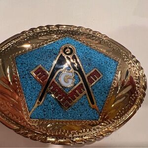 Gold and Blue Masonic Belt Buckle